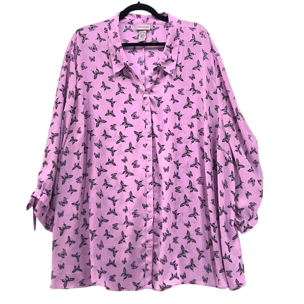 Catherines Button‎ Up Shirt Lilac 5X